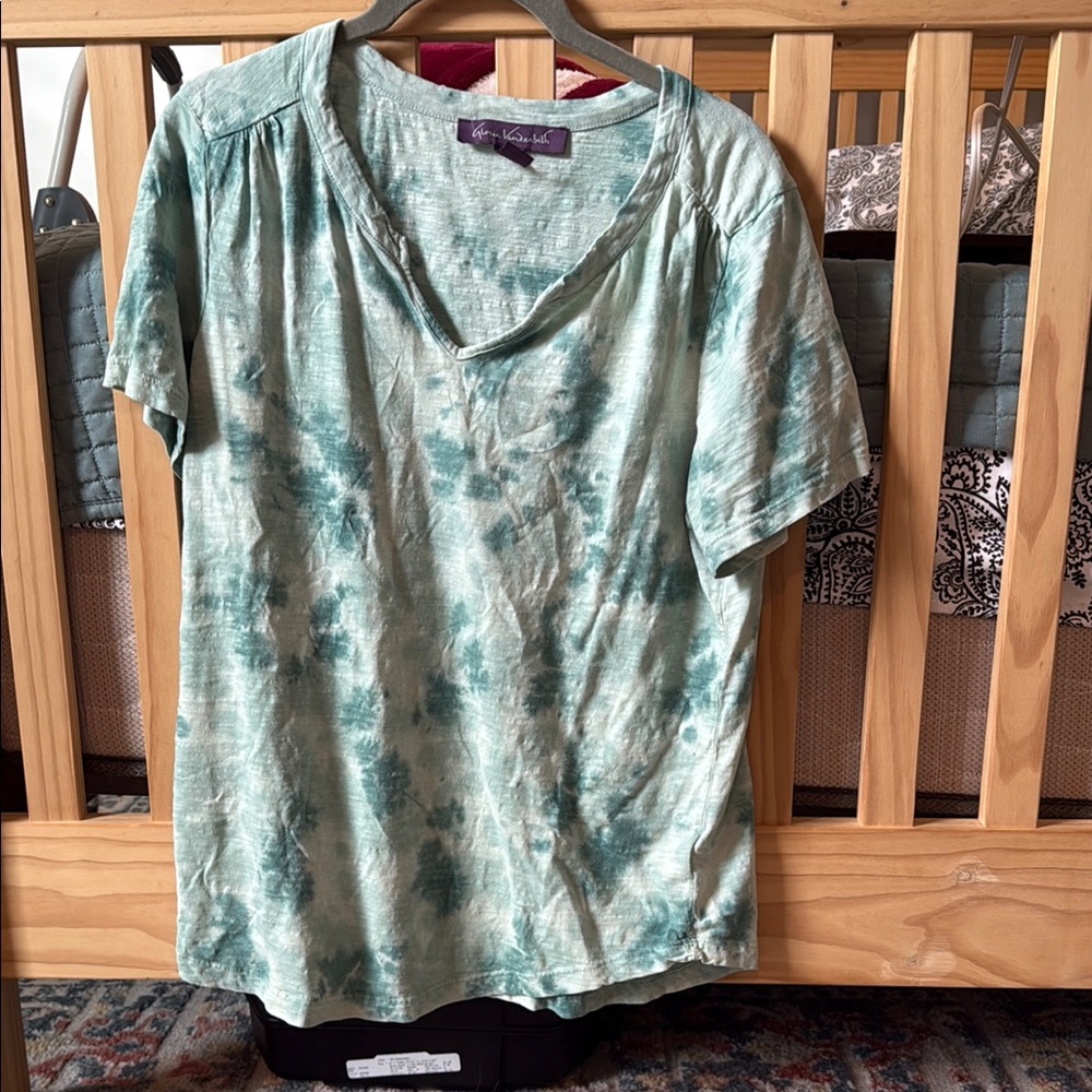 Gloria Vanderbilt Green Tie-Dye Short Sleeve Tee